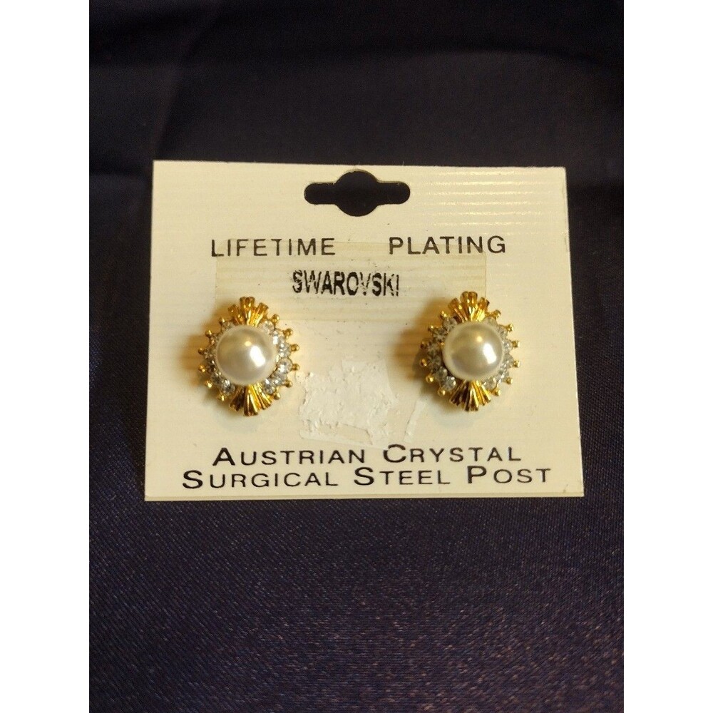 Swarovski crystal and faux pearl stud earrings